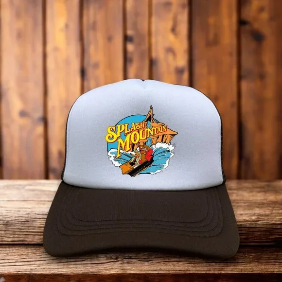 Splash Mountain Vintage Logo Unisex Trucker Hat Brown Snapback Rollercoaster Cap - Picture 1 of 4